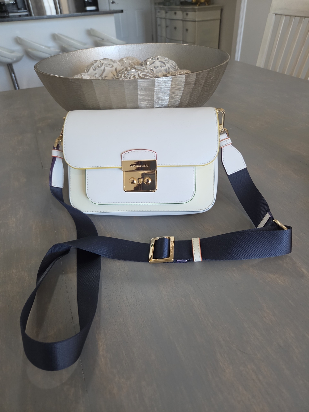 White And Colors Michael KORS Crossbody Shoulder Bag with Gold Hardware